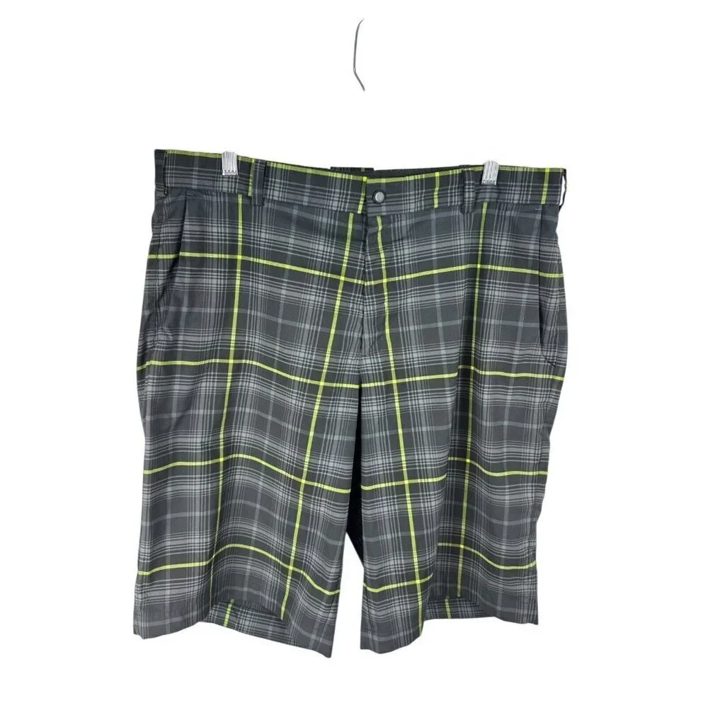 Nike Golf Men's‎ 36 Dri-Fit Performance Wear Shorts Gray Neon Yellow Plaid EUC
